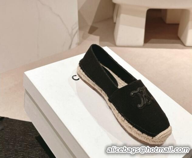 Stylish Celine Espadrilles Flats in Canvas Black 629042