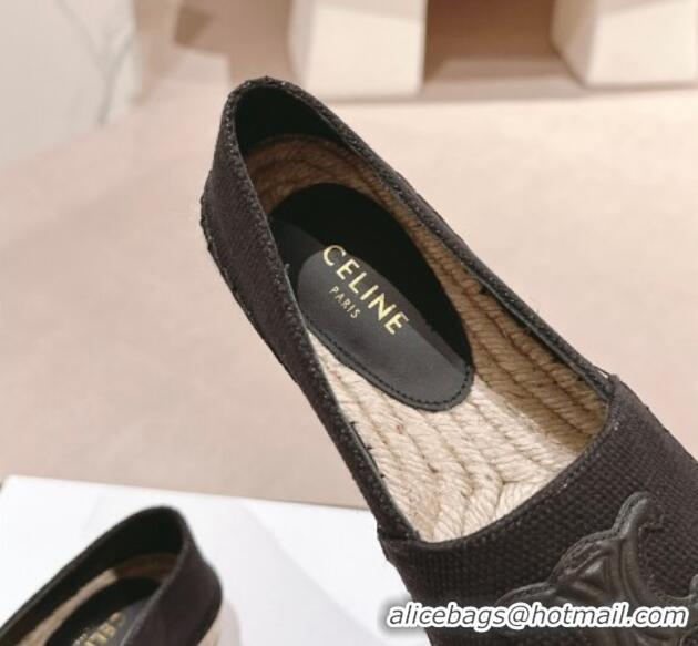 Stylish Celine Espadrilles Flats in Canvas Black 629042