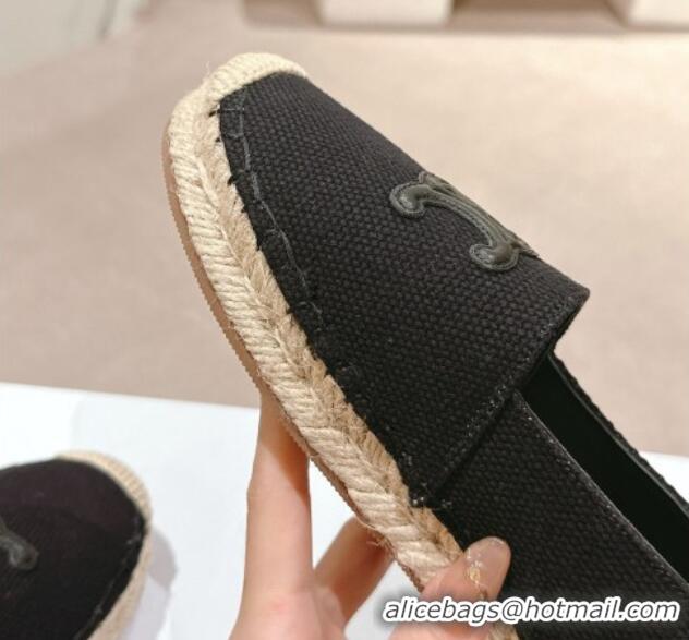 Stylish Celine Espadrilles Flats in Canvas Black 629042