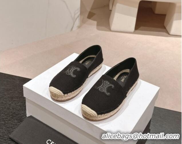 Stylish Celine Espadrilles Flats in Canvas Black 629042