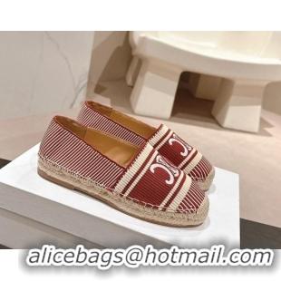 Charming Celine Les Espadrilles Flats in Triomphe Jacquard Canvas Rust Red 629045