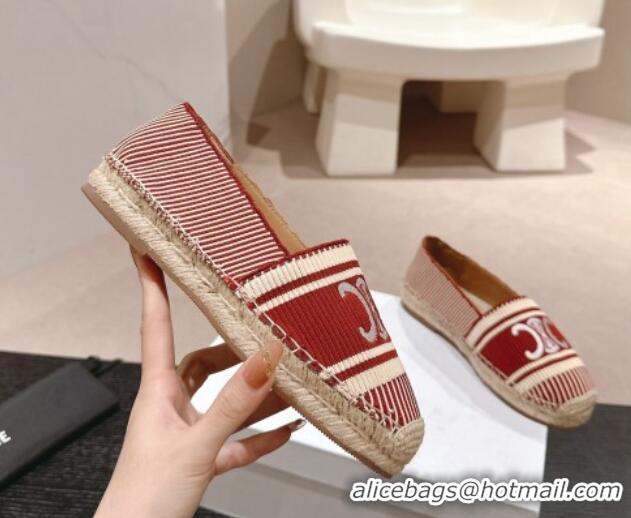 Charming Celine Les Espadrilles Flats in Triomphe Jacquard Canvas Rust Red 629045