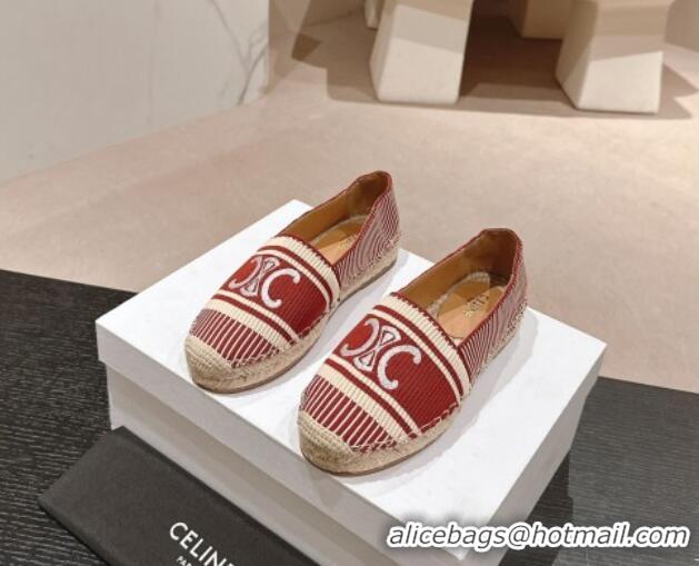 Charming Celine Les Espadrilles Flats in Triomphe Jacquard Canvas Rust Red 629045