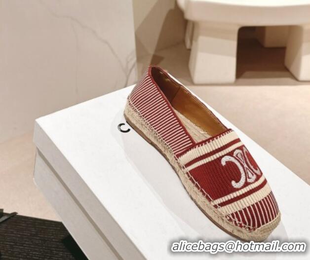 Charming Celine Les Espadrilles Flats in Triomphe Jacquard Canvas Rust Red 629045