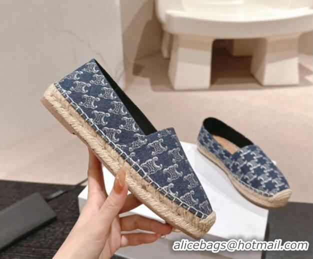 Good Quality Celine Les Espadrilles Flats in Triomphe Denim Blue 629046