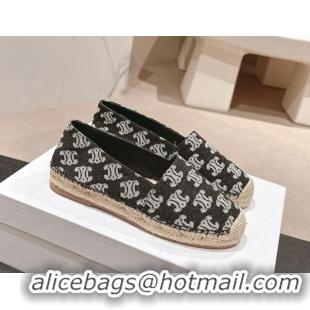 Lower Price Celine Les Espadrilles Flats in Triomphe Denim Black 629047