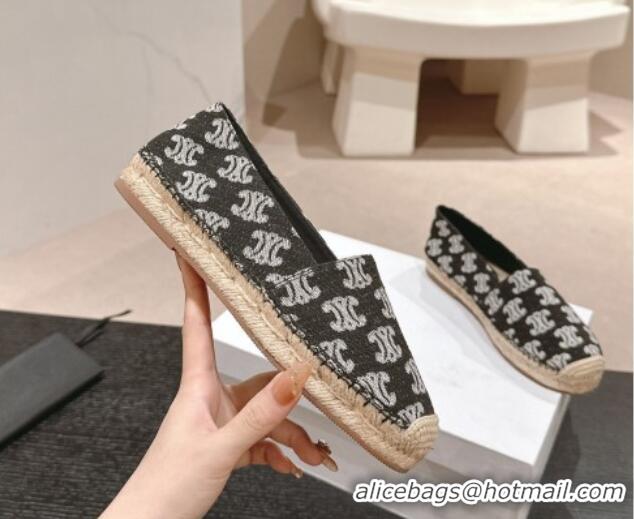 Lower Price Celine Les Espadrilles Flats in Triomphe Denim Black 629047