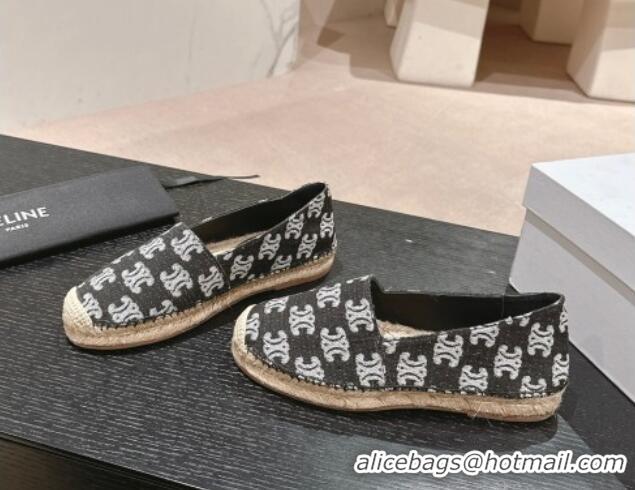 Lower Price Celine Les Espadrilles Flats in Triomphe Denim Black 629047