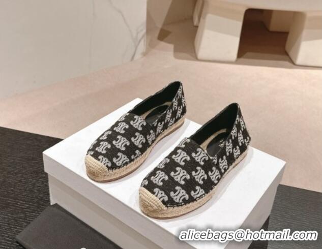 Lower Price Celine Les Espadrilles Flats in Triomphe Denim Black 629047