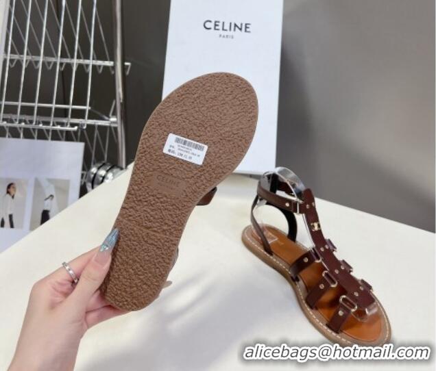 Perfect Celine Lympia Flat Sandals in Calfskin Dark Brown 629049