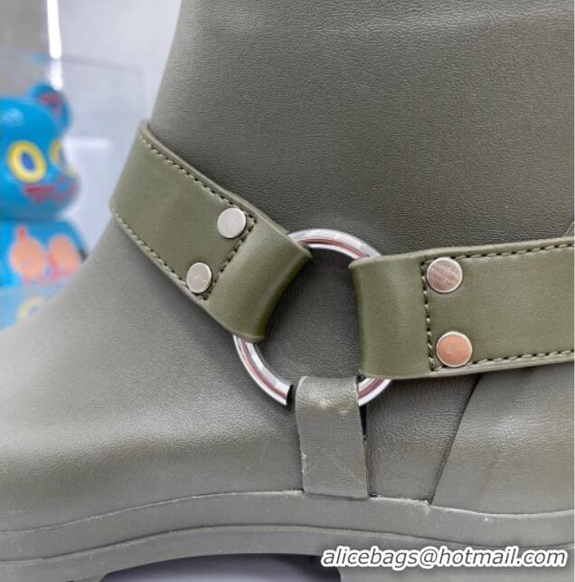 Grade Celine High Rain Boots in Rubber with Buckle Green 719076