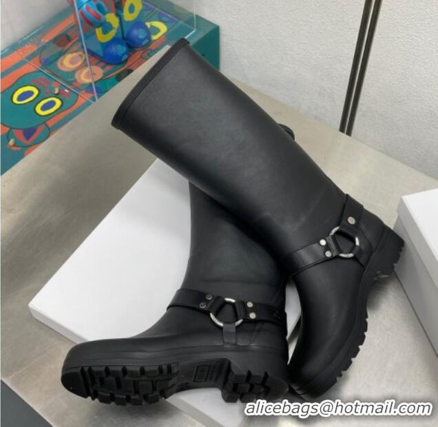 Good Looking Celine High Rain Boots in Rubber with Buckle Black 719077