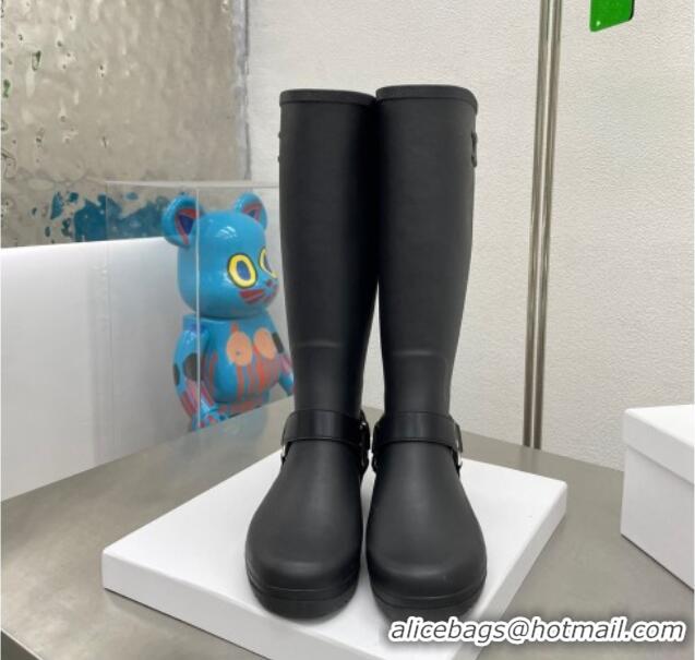 Good Looking Celine High Rain Boots in Rubber with Buckle Black 719077