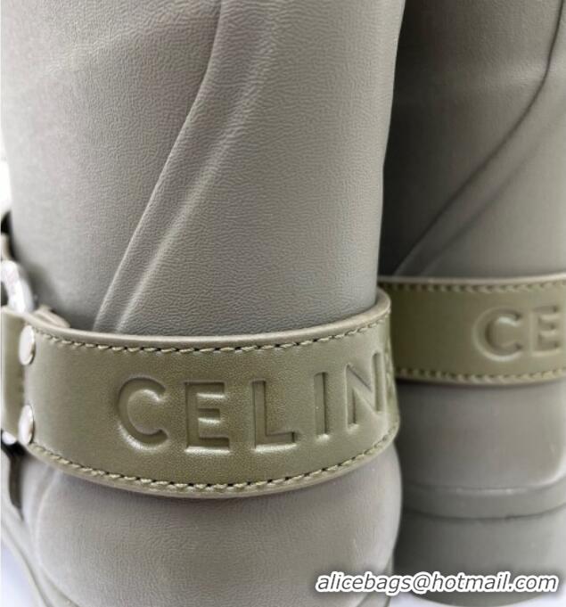 Unique Style Celine Ankle Rain Boots in Rubber with Buckle Green 719078