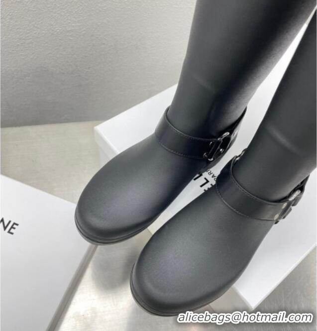 Good Quality Celine Ankle Rain Boots in Rubber with Buckle Black 719079