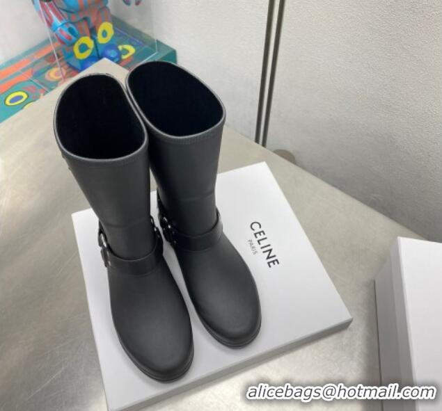 Good Quality Celine Ankle Rain Boots in Rubber with Buckle Black 719079