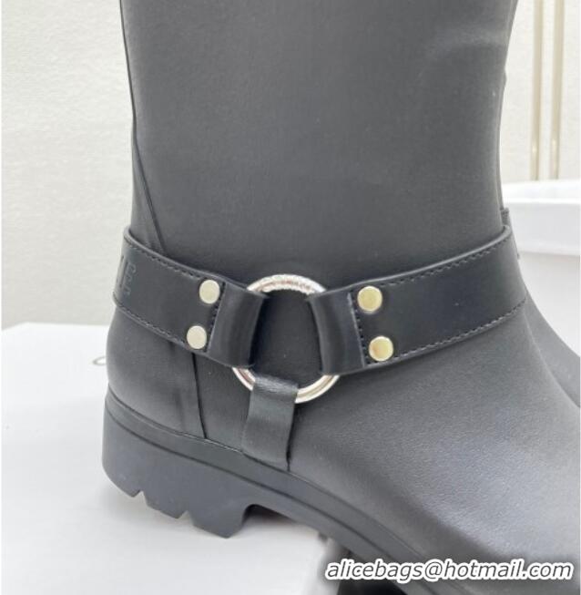 Good Quality Celine Ankle Rain Boots in Rubber with Buckle Black 719079