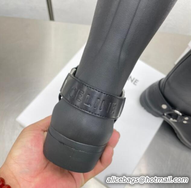 Good Quality Celine Ankle Rain Boots in Rubber with Buckle Black 719079