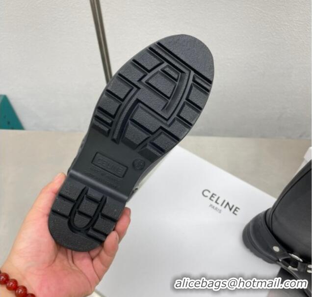 Good Quality Celine Ankle Rain Boots in Rubber with Buckle Black 719079