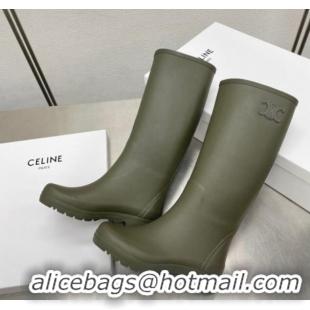 Hot Style Celine High Rain Boots in Rubber with Logo Green 719080