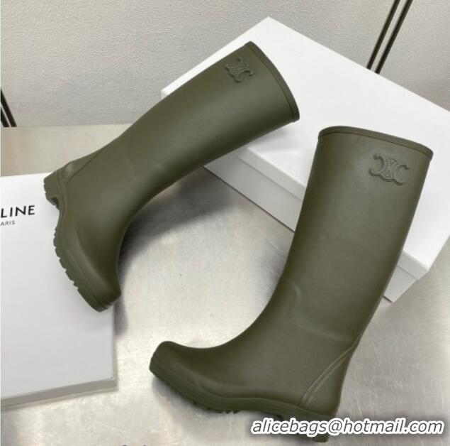 Hot Style Celine High Rain Boots in Rubber with Logo Green 719080