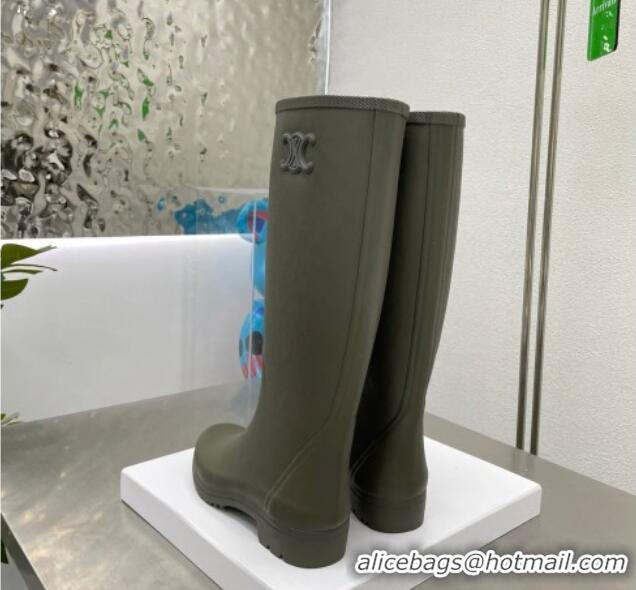 Hot Style Celine High Rain Boots in Rubber with Logo Green 719080