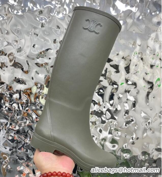 Hot Style Celine High Rain Boots in Rubber with Logo Green 719080