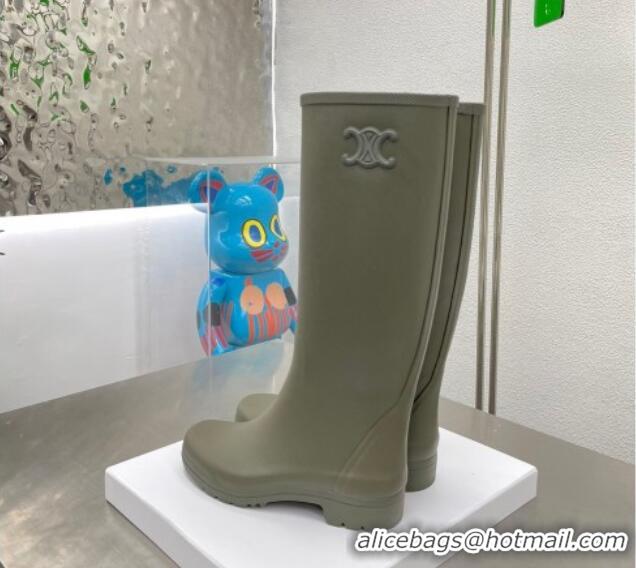 Hot Style Celine High Rain Boots in Rubber with Logo Green 719080