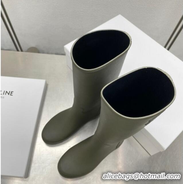 Hot Style Celine High Rain Boots in Rubber with Logo Green 719080