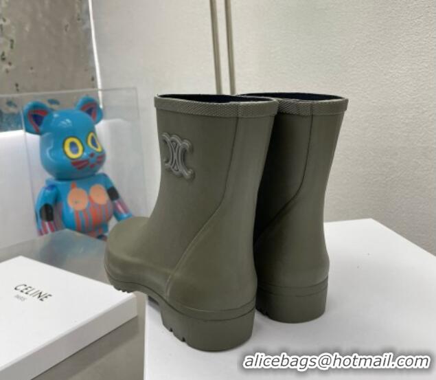 Lowest Price Celine Ankle Rain Boots in Rubber with Logo Green 719082