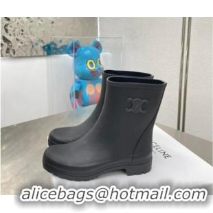 Stylish Celine Ankle Rain Boots in Rubber with Logo Black 719083