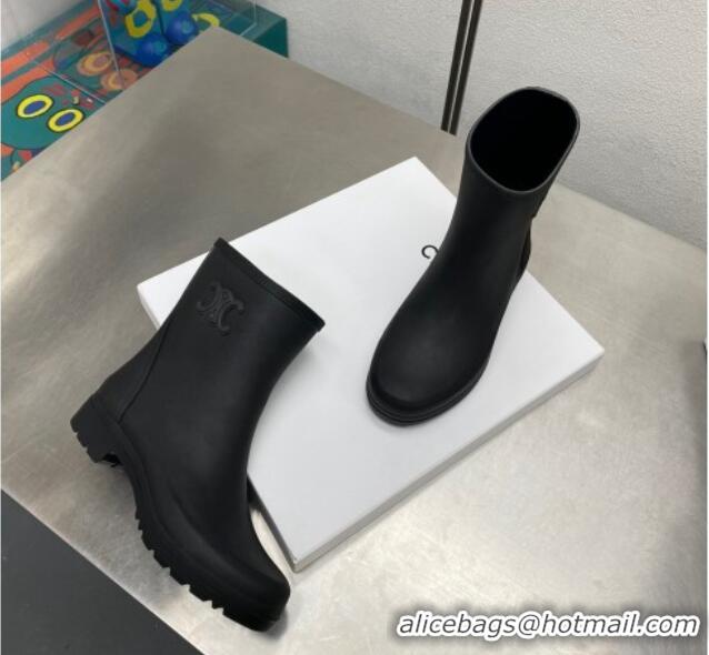 Stylish Celine Ankle Rain Boots in Rubber with Logo Black 719083