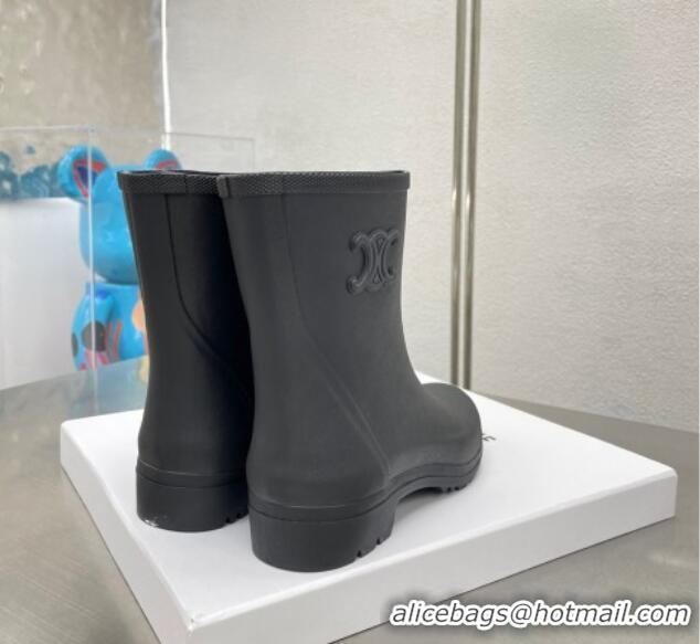 Stylish Celine Ankle Rain Boots in Rubber with Logo Black 719083