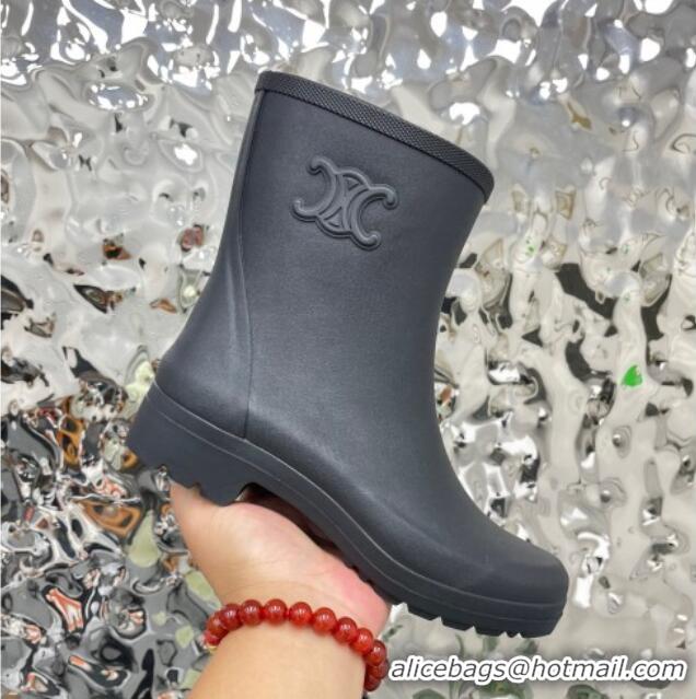 Stylish Celine Ankle Rain Boots in Rubber with Logo Black 719083