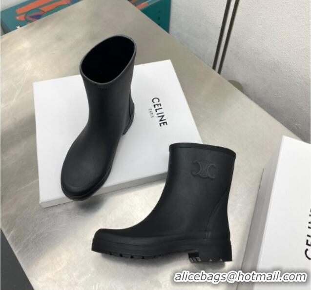 Stylish Celine Ankle Rain Boots in Rubber with Logo Black 719083