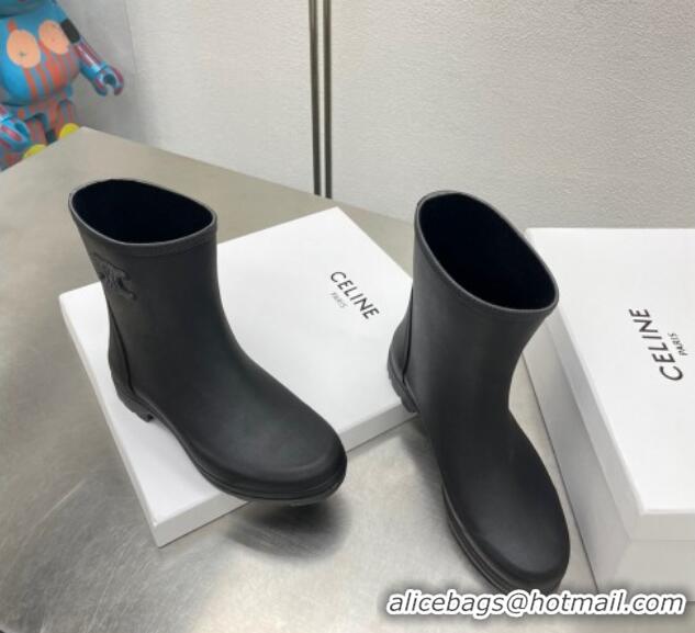 Stylish Celine Ankle Rain Boots in Rubber with Logo Black 719083