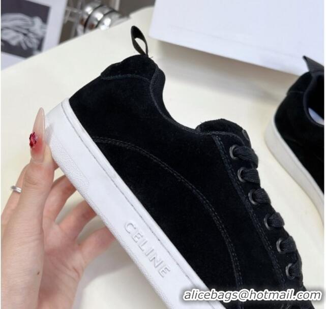 Luxury Celine Suede Sneakers Black 719084