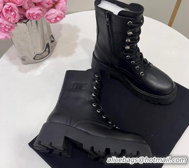 Perfect Celine Triomphe Rangers Mid Lace-up Boots in Calfskin Black 719088