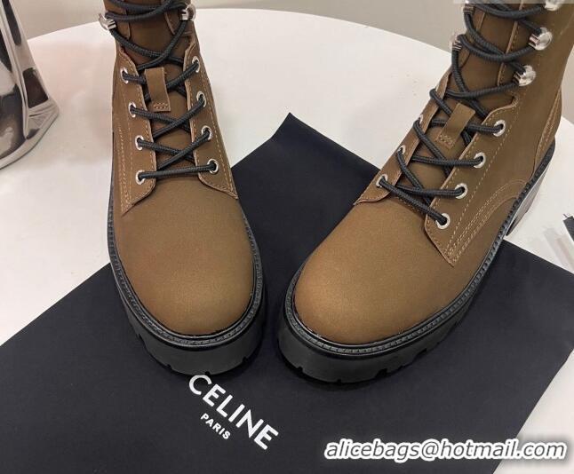 Sophisticated Celine Triomphe Rangers Mid Lace-up Boots in Suede Khaki 19089