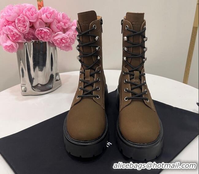 Sophisticated Celine Triomphe Rangers Mid Lace-up Boots in Suede Khaki 19089