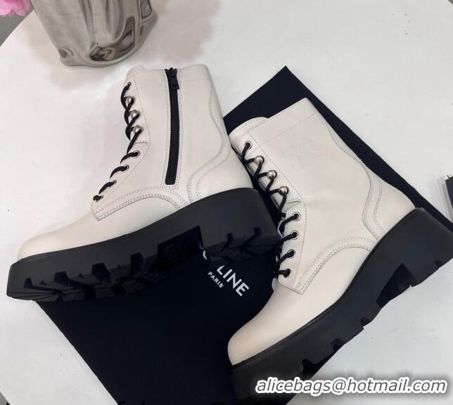 Stylish Celine Triomphe Rangers Mid Lace-up Boots in Calfskin White 719090