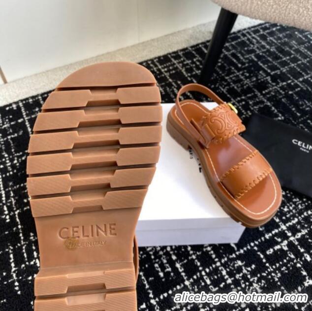 Grade Quality Celine Clea Triomphe Sandals in Calfskin Brown 719091