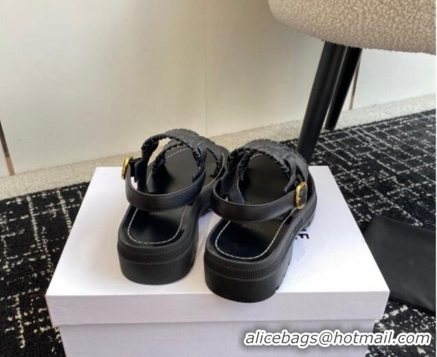 Low Price Celine Clea Triomphe Sandals in Calfskin Black 719092
