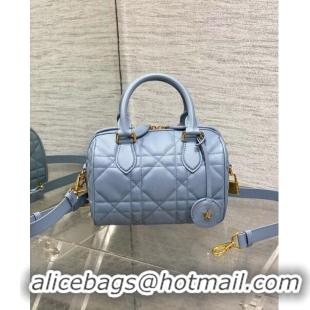 Inexpensive Dior Groove 20 Boston Bag in Black Macrocannage Calfskin CD5119 Pale Blue 2024