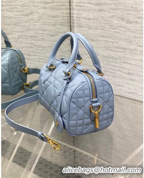 Inexpensive Dior Groove 20 Boston Bag in Black Macrocannage Calfskin CD5119 Pale Blue 2024