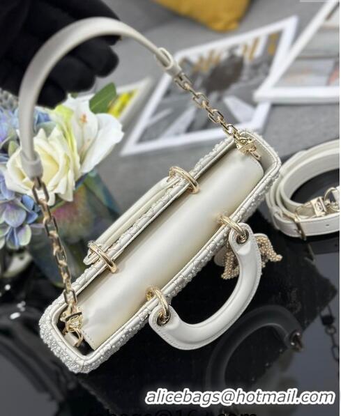 Best Price Dior Medium Lady D-Joy Bag in Calfskin and Pearl Allover 0806 White 2024