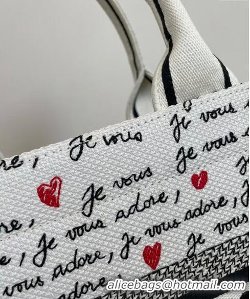 Sophisticated Dior Dioramour Small Book Tote Bag in White Embroidery with Heart Je Vous Adore Motif 6002 Black and Red 2