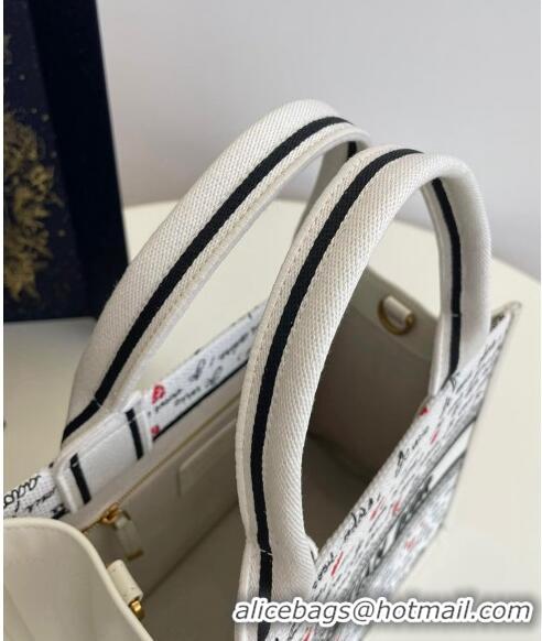 Sophisticated Dior Dioramour Small Book Tote Bag in White Embroidery with Heart Je Vous Adore Motif 6002 Black and Red 2