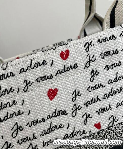 Wholesale Dior Dioramour Medium Book Tote Bag in White Embroidery with Heart Je Vous Adore Motif 6003 Black and Red 2024