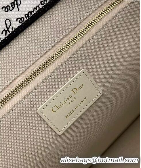 Wholesale Dior Dioramour Medium Book Tote Bag in White Embroidery with Heart Je Vous Adore Motif 6003 Black and Red 2024